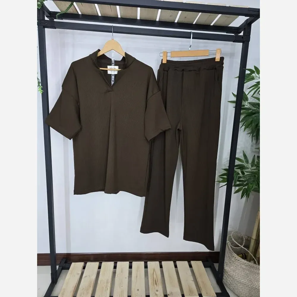 ست تیشرت و شلوار مردانه مدل آراد جنس فتیله ای کبریتی فری سایز