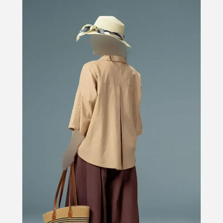 شومیز باکسی لینن شسته شده فری سایز تابستانه