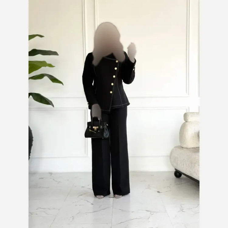 کت و شلوار زنانه کلاسیک کرپ مازراتی رنگ مشکی