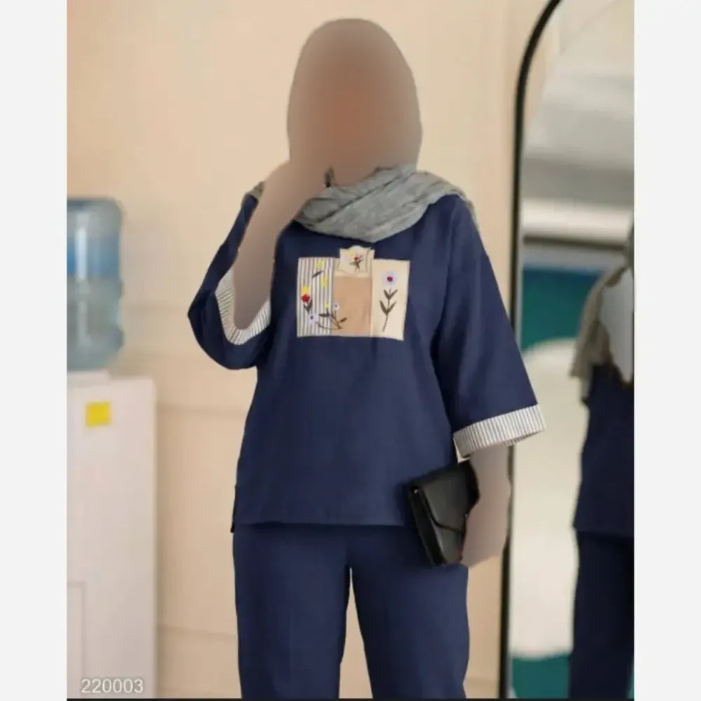 تونیک شلوار تیکه دوزی شانتون خنک فری سایز
