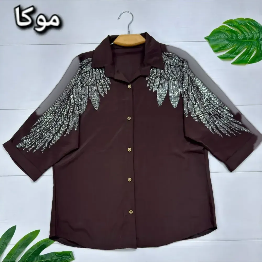 شومیز مجلسی زنانه الیزه نگین کاری شده سایز فری 38 تا 46
