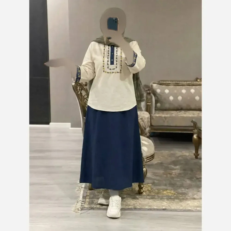 شومیز و دامن ژیوا جنس لنین و شانتون فری سایز 38 تا 46 در رنگ های مشکی کرم سبز آبی