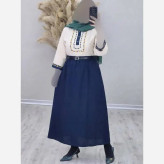 شومیز و دامن ژیوا جنس لنین و شانتون فری سایز 38 تا 46 در رنگ های مشکی کرم سبز آبی