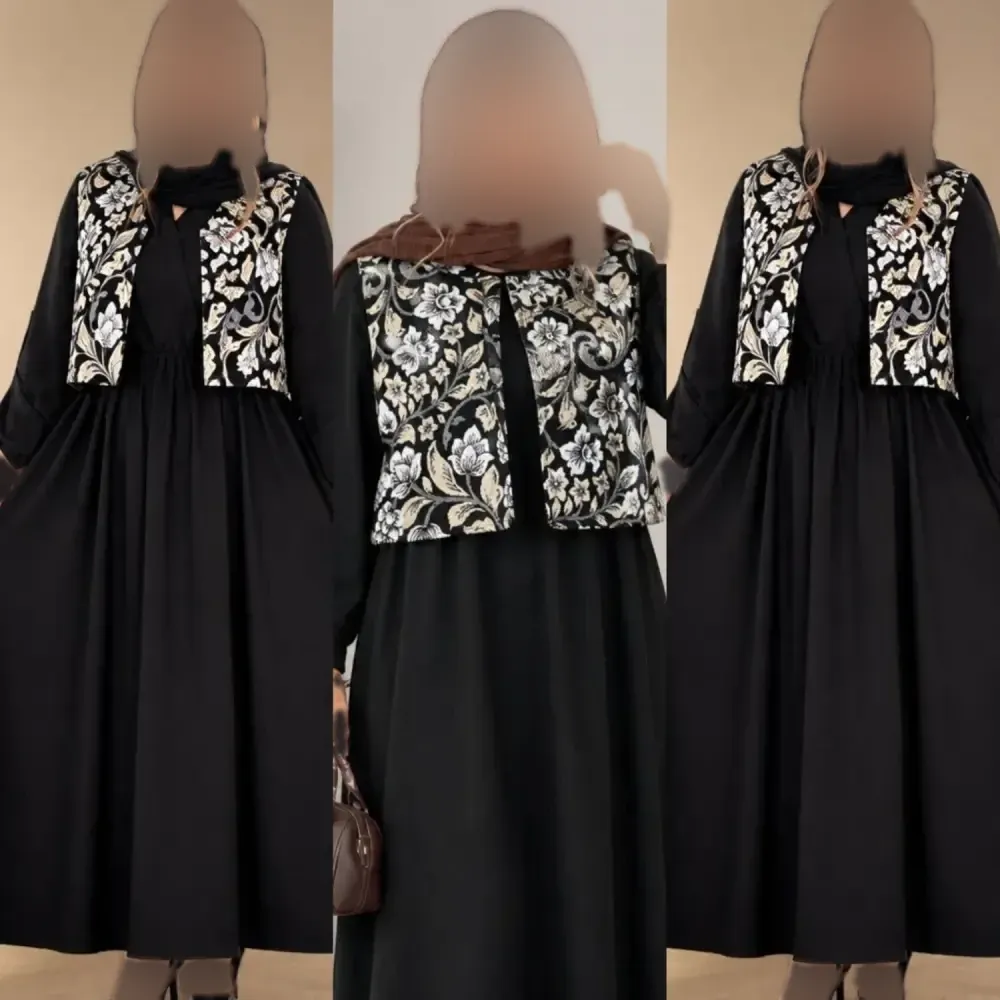 سارافون کرپ اندونزی جلیقه سوزن دوزی مدل rozii فری سایز 36 تا 46