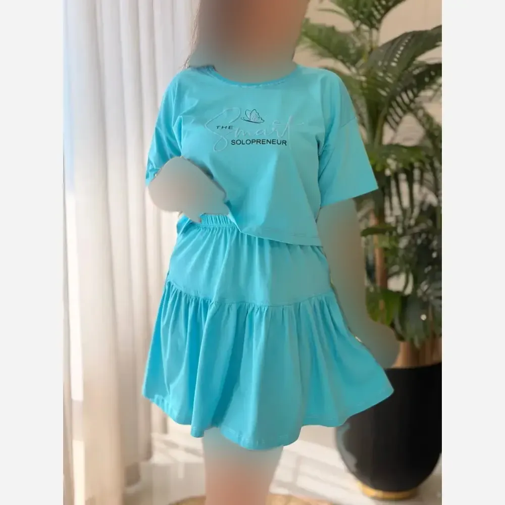 ست لباس زنانه مدل ساشا کراپ و دامن پنبه درجه یک فری سایز