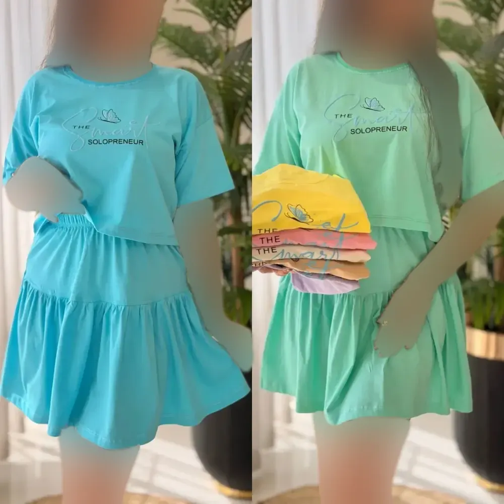 ست لباس زنانه مدل ساشا کراپ و دامن پنبه درجه یک فری سایز