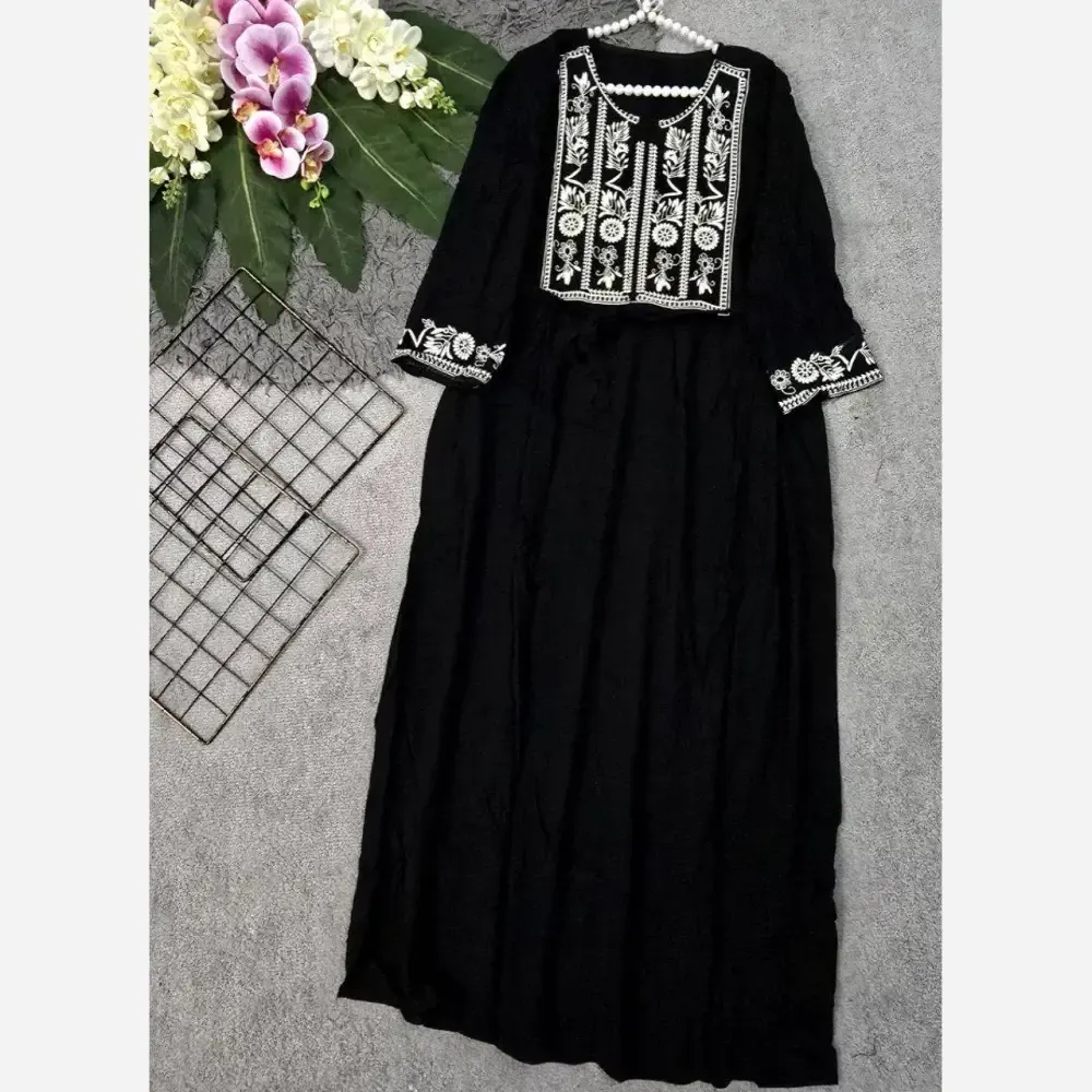 پیراهن نخی خنک و سبک مشکی زنانه فری سایز