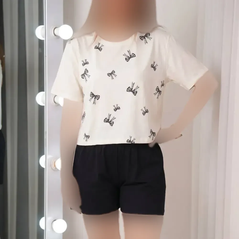 ست تی شرت و شلوارک زنانه نخ پنبه طرح پاپیون و پروانه سایز فری 36 تا 44