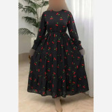 پیراهن گیلاسی یقه چین جنس بوگاتی رنگ مشکی سایز فری 38 تا 46