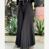 شلوار پلیسه ریز ساتن مشکی زنانه سایز فری