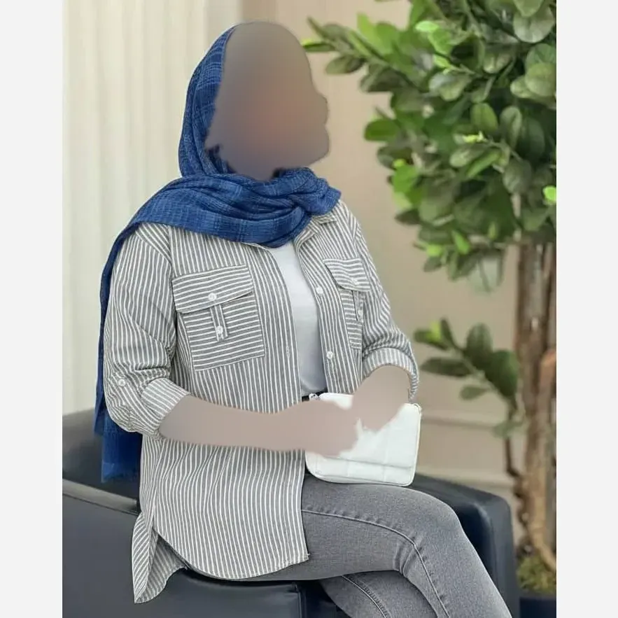 شومیز نخی راه راه جیب صلیبی فری سایز خنک و قواره دار