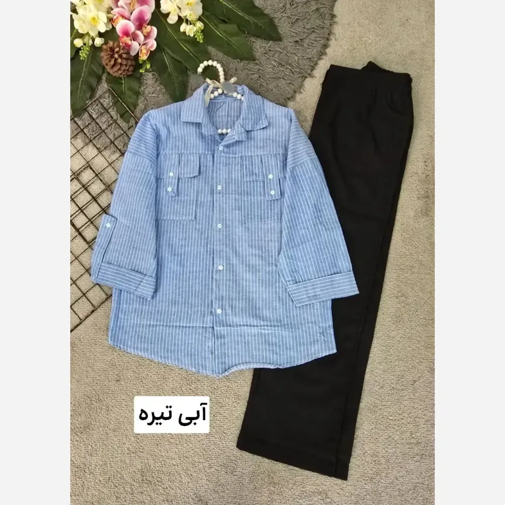 شومیز نخی راه راه جیب صلیبی فری سایز خنک و قواره دار