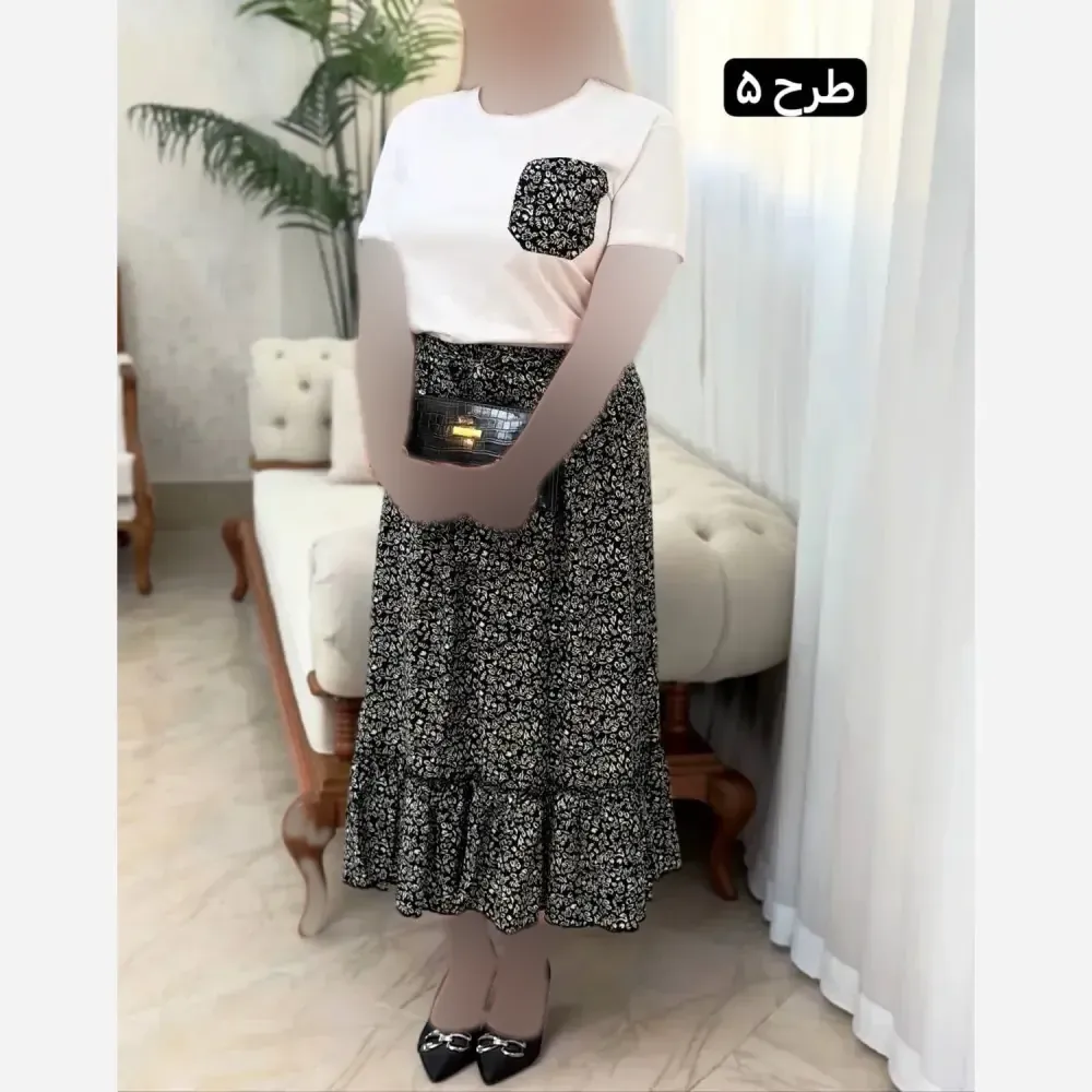 ست تیشرت پنبه و دامن تمام نخ لیلی سایز فری 38 تا 46