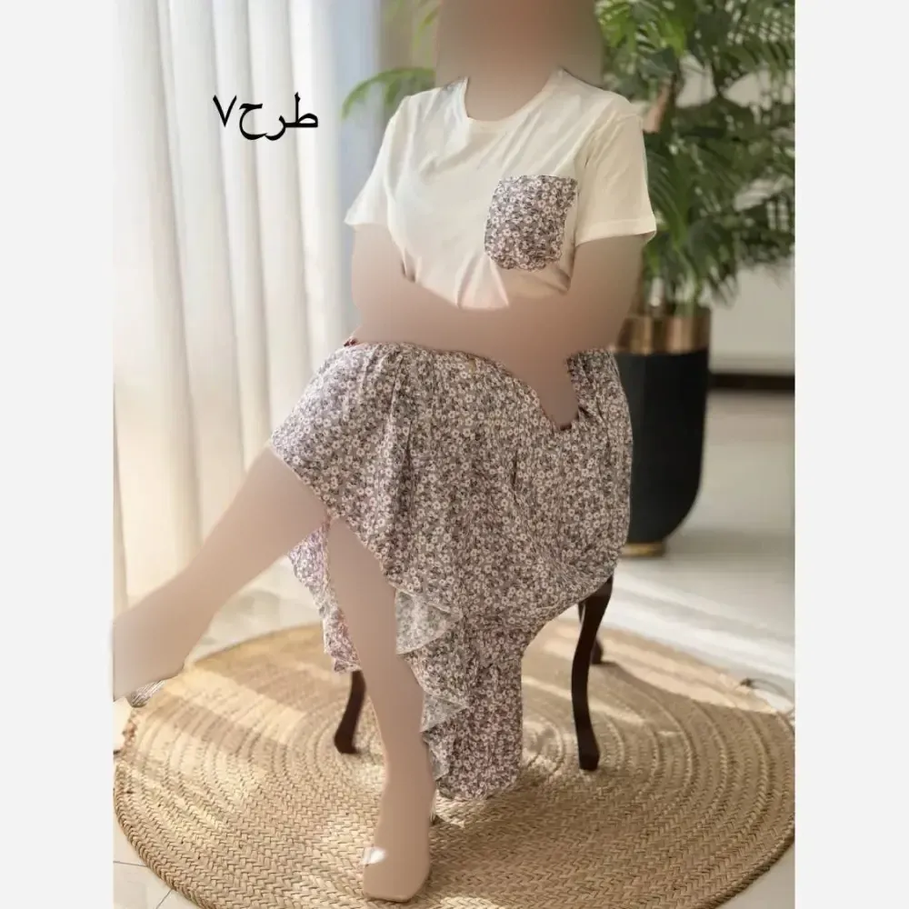 ست تیشرت پنبه و دامن تمام نخ لیلی سایز فری 38 تا 46