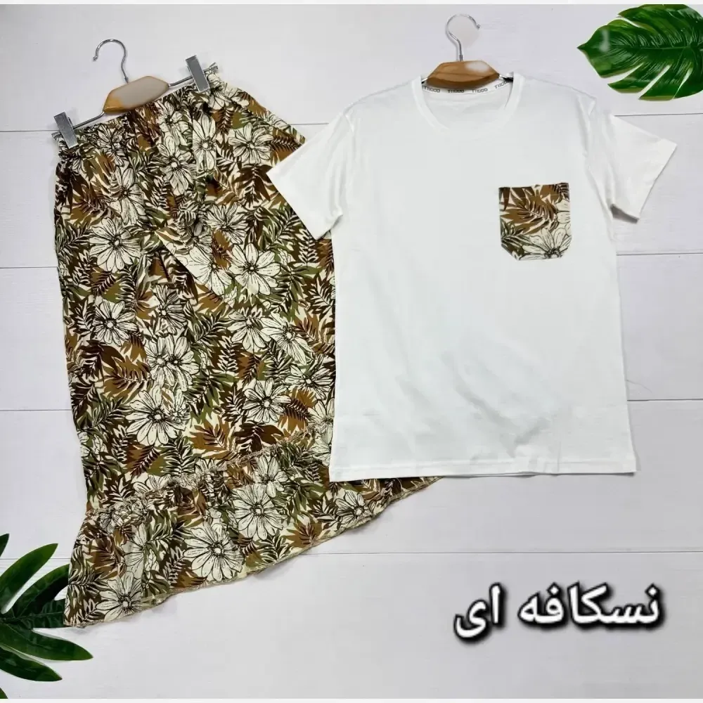 ست تیشرت پنبه و دامن تمام نخ لیلی سایز فری 38 تا 46