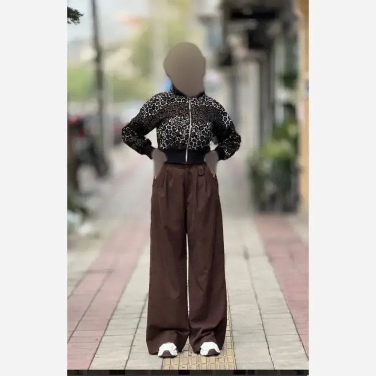 کاپشن بامبر زنانه طرح پلنگی جنس گلیمی سایز فری سایز 36 تا 44