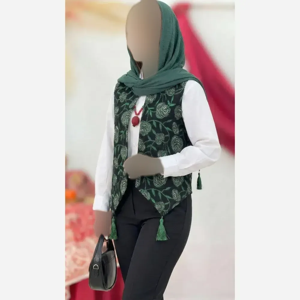 ژیله زنانه گلبهار تافته سوزن دوزی فری سایز 36 تا 46 دو رنگبندی