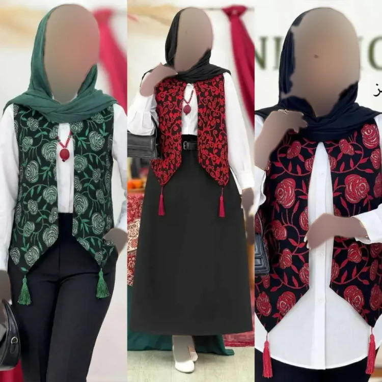 ژیله زنانه گلبهار تافته سوزن دوزی فری سایز 36 تا 46 دو رنگبندی