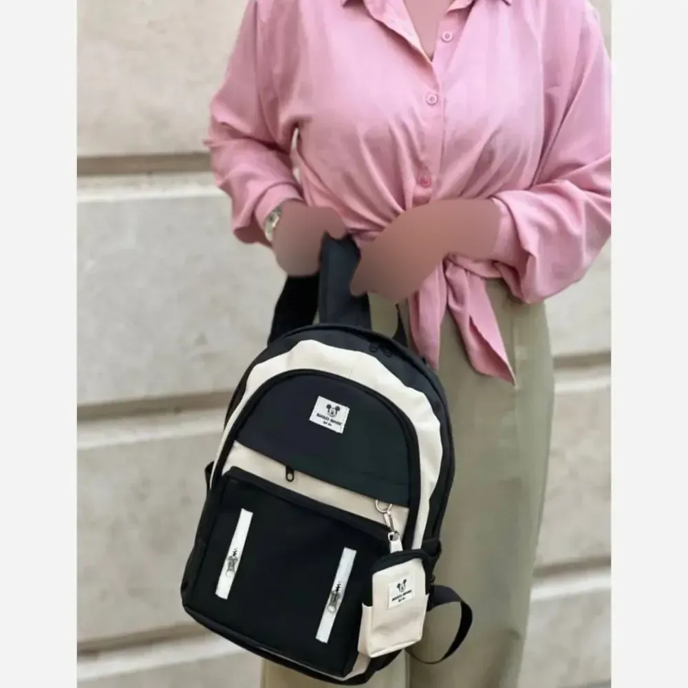 کوله پشتی زرین دیبا ضد آب مشکی کرم سه زیپ