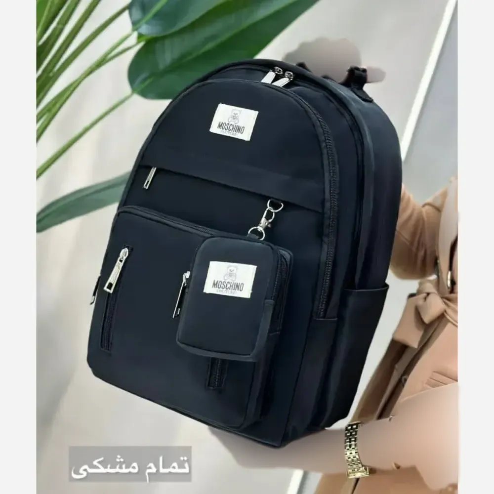 کوله پشتی زرین دیبا ضد آب مشکی کرم سه زیپ