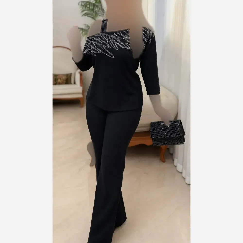 شومیز مجلسی پریناز نگین کاری شده پنبه لاکرا فری سایز 38 تا 46 مشکی