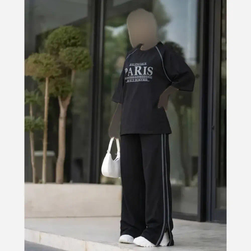 ست تابستانه زنانه مدل paris جنس شانتون کبریتی رنگ مشکی سایز فری مناسب 38 تا 46