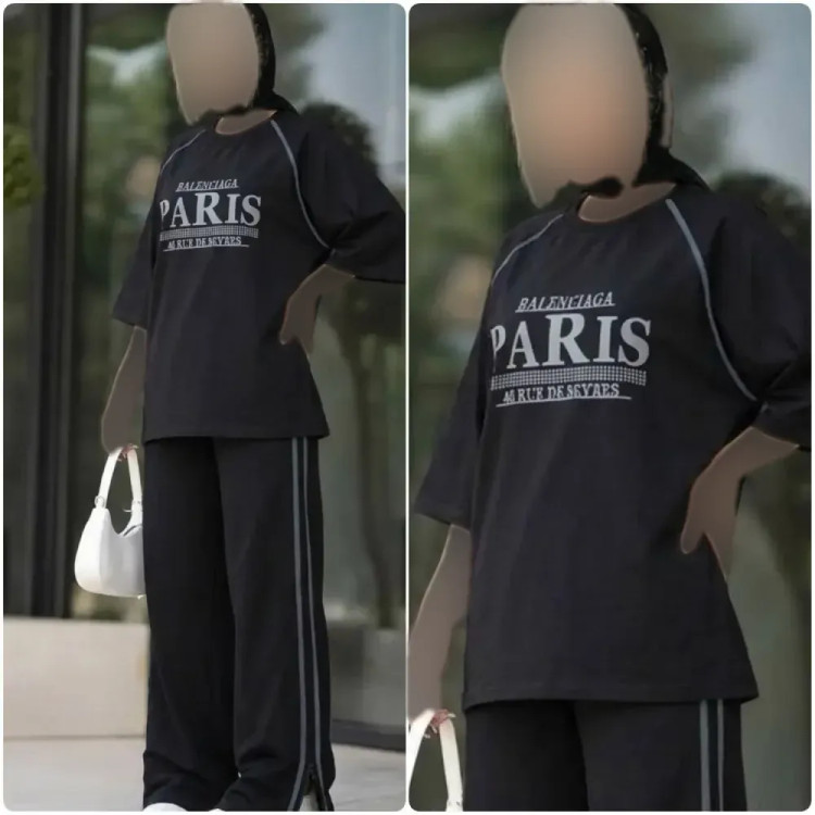 ست تابستانه زنانه مدل paris جنس شانتون کبریتی رنگ مشکی سایز فری مناسب 38 تا 46