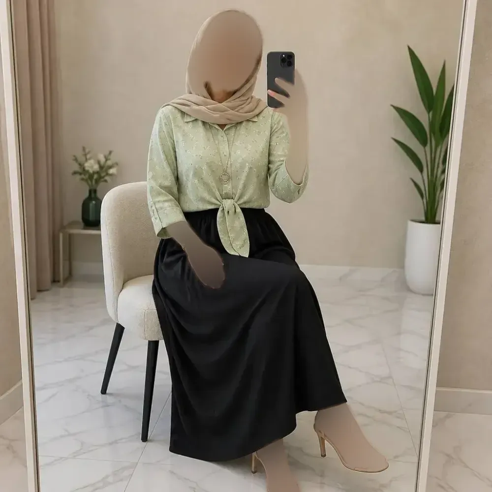 ست شومیز گره ای و دامن شانتون زنانه فری سایز تابستانه خنک بدون چروک و آبرفت