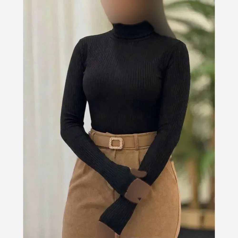بادی زنانه یقه گرد فانریپ کش آستین بلند رنگ مشکی و زرشکی سایز 38 تا 44