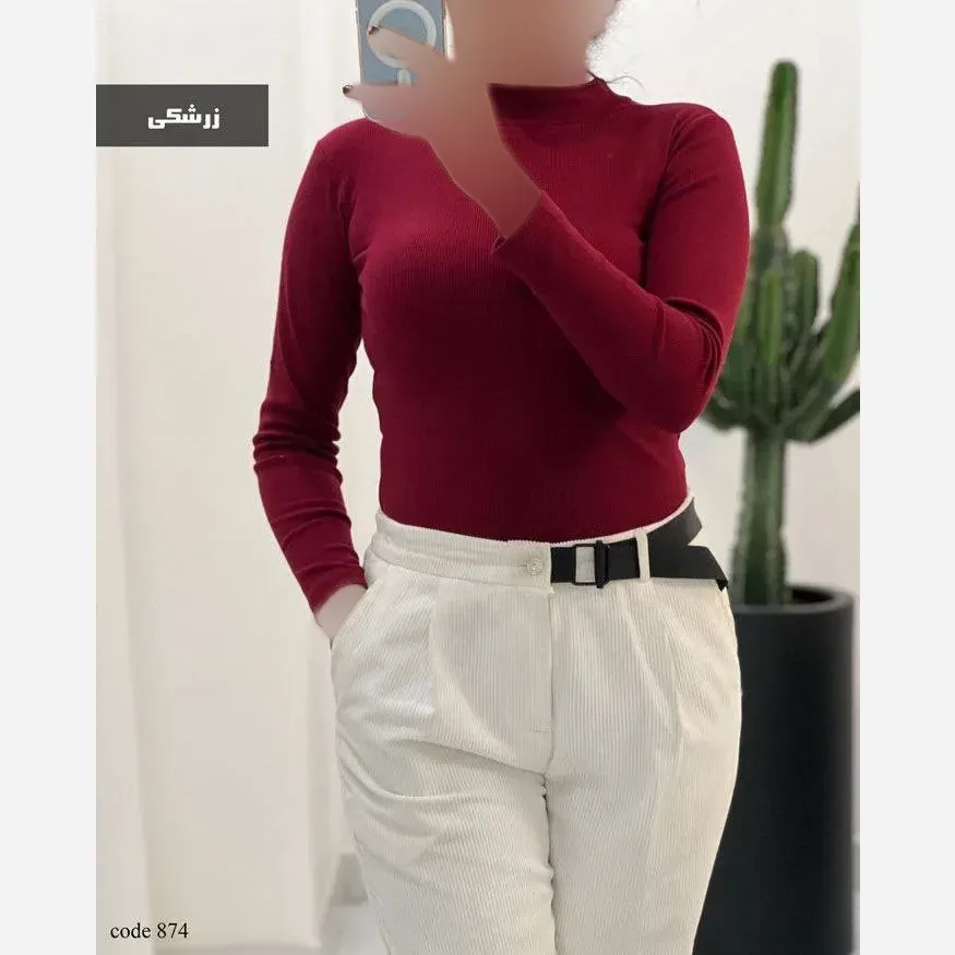 بادی زنانه یقه گرد فانریپ کش آستین بلند رنگ مشکی و زرشکی سایز 38 تا 44