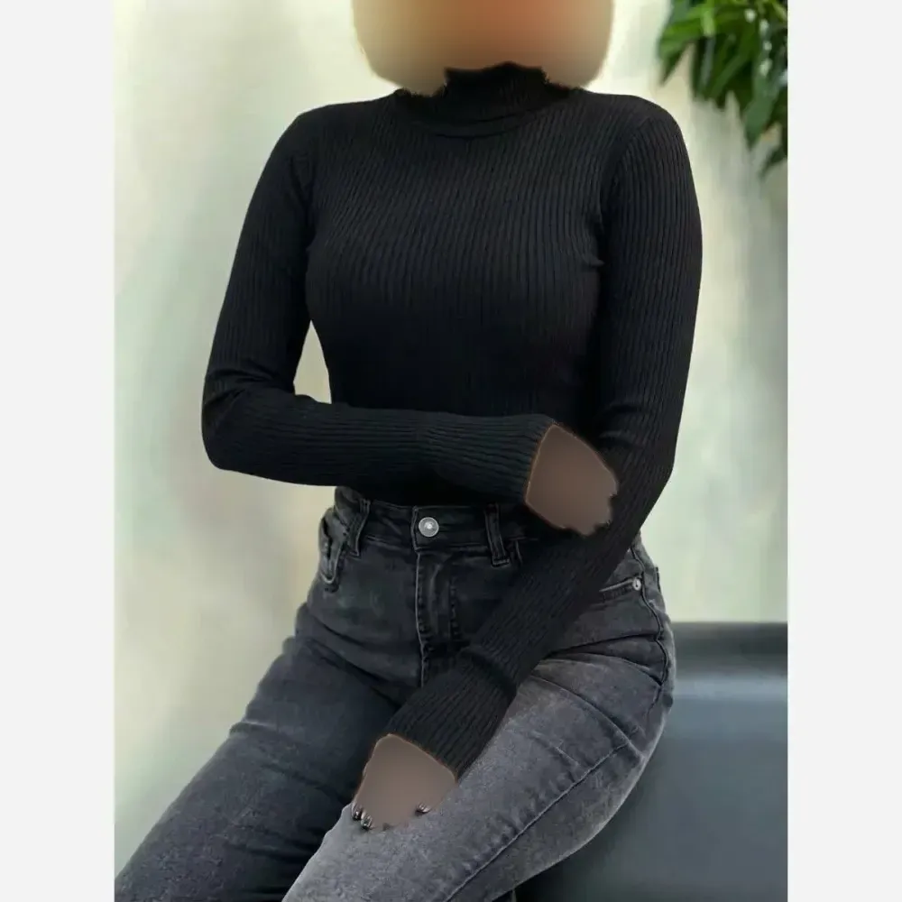 بادی زنانه یقه گرد فانریپ کش آستین بلند رنگ مشکی و زرشکی سایز 38 تا 44