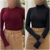 بادی زنانه یقه گرد فانریپ کش آستین بلند رنگ مشکی و زرشکی سایز 38 تا 44