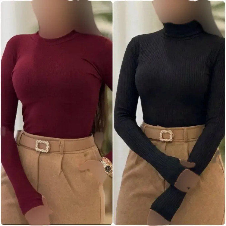 بادی زنانه یقه گرد فانریپ کش آستین بلند رنگ مشکی و زرشکی سایز 38 تا 44