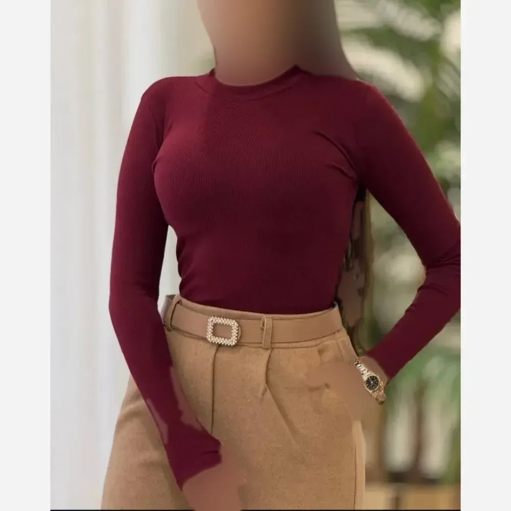 بادی زنانه یقه گرد فانریپ کش آستین بلند رنگ مشکی و زرشکی سایز 38 تا 44