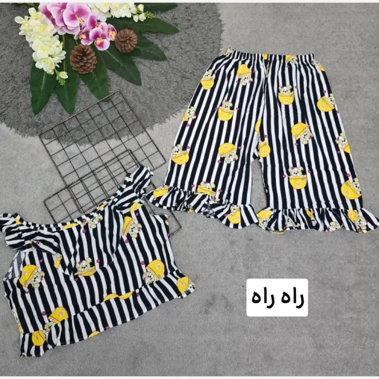 ست تاپ و شلوارک نخی زنانه مدل ماریا فری سایز