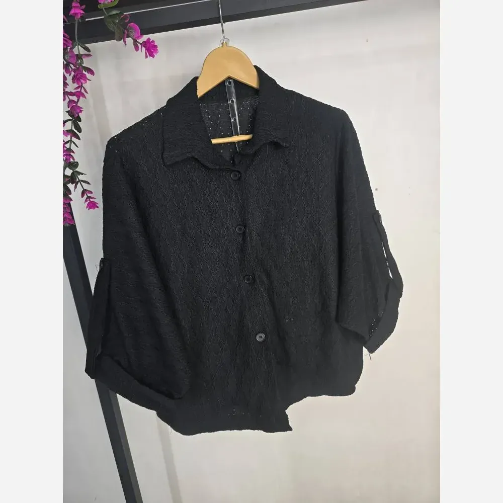 شومیز مراکشی آرزو ابریشم مشکی فری سایز 36 تا 46 شیک و خنک