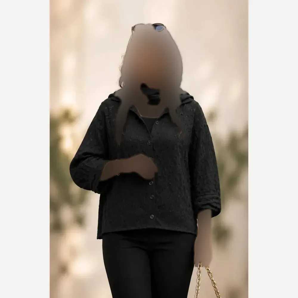 شومیز مراکشی آرزو ابریشم مشکی فری سایز 36 تا 46 شیک و خنک