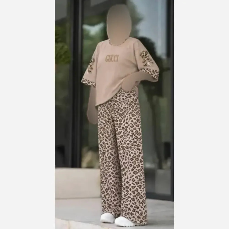 ست تیشرت و شلوار زنانه نخ پنبه گلکسی مدل بنلی سایز فری 38 تا 46