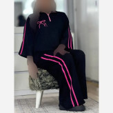 ست زنانه ژاله نخ پنبه فری سایز 38 تا 46 در رنگبندی سفید مشکی و صورتی مشکی