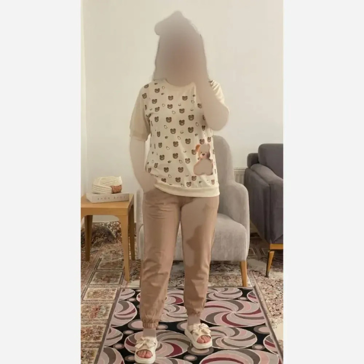 ست لباس زنانه آستین کوتاه پنبه گلکسی رنگ نسکافه ای سایز فری 36 تا 46