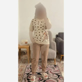 ست لباس زنانه آستین کوتاه پنبه گلکسی رنگ نسکافه ای سایز فری 36 تا 46