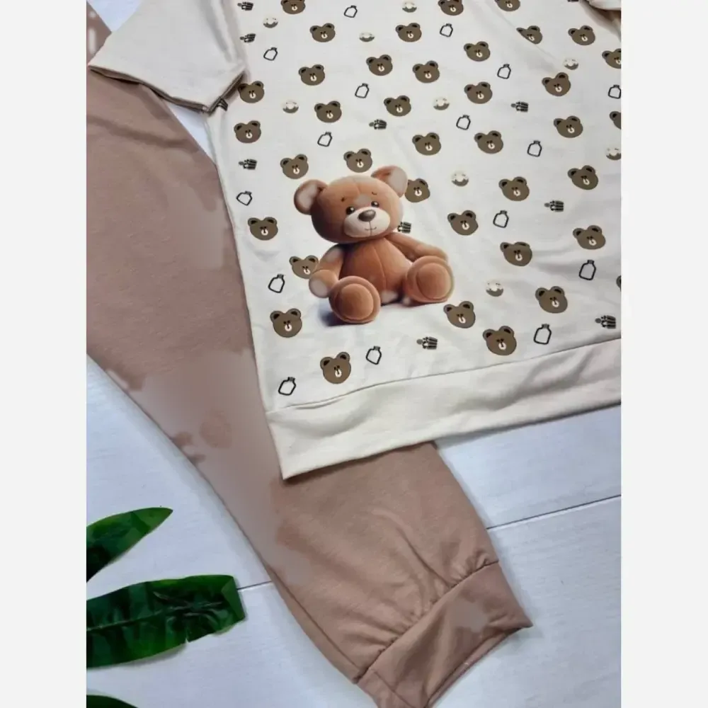 ست لباس زنانه آستین کوتاه پنبه گلکسی رنگ نسکافه ای سایز فری 36 تا 46