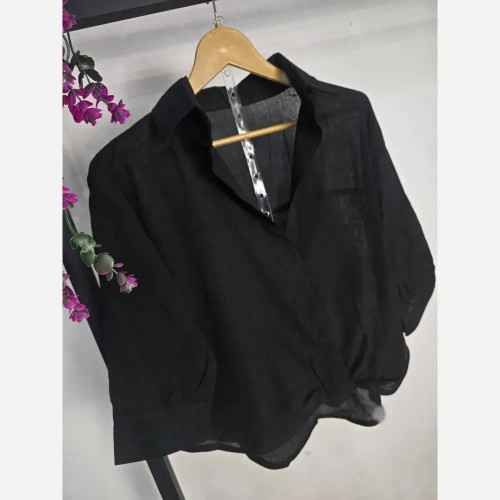 شومیز شیشه ای کریشه درختی مشکی فری سایز 36 تا 46 خنک تابستانه