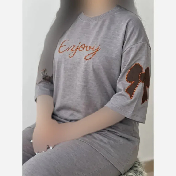 ست فرنیا پنبه گلکسی تیشرت شلوار زنانه مشکی طوسی فری سایز 38 تا 46