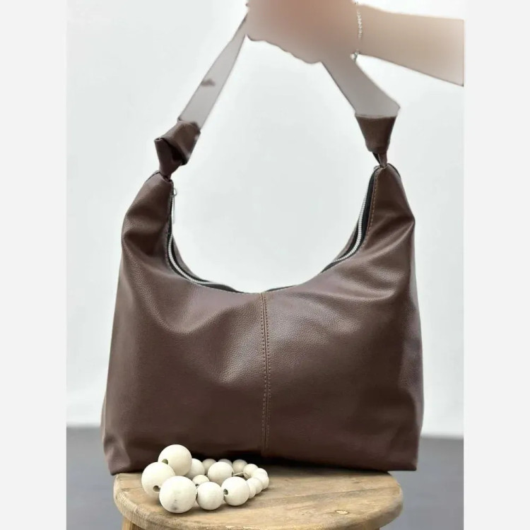 کیف بند گره ای چرمی زنانه سبک و جادار رنگ مشکی و موکا