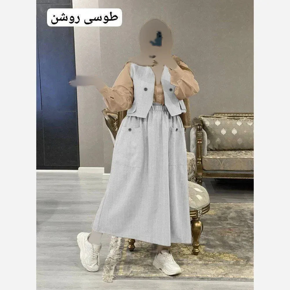 ست سه تیکه شانتون و شومیز داکرون ژینا سایز 38 تا 46