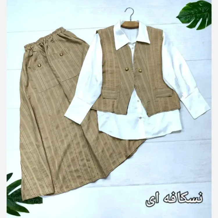 ست سه تیکه شانتون و شومیز داکرون ژینا سایز 38 تا 46