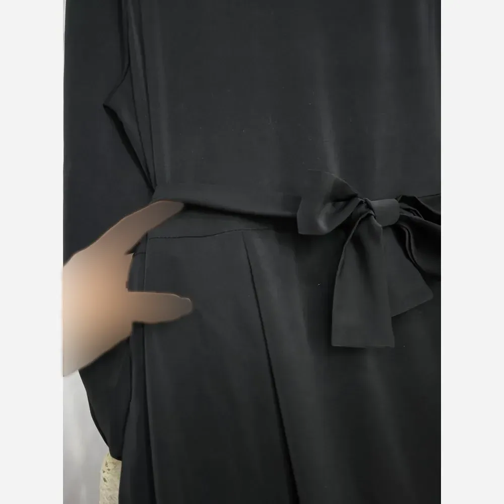 عبا آیسان الیزه جت بلک A++ فری سایز 36 تا 46 گیپور کرم و مشکی قد 135