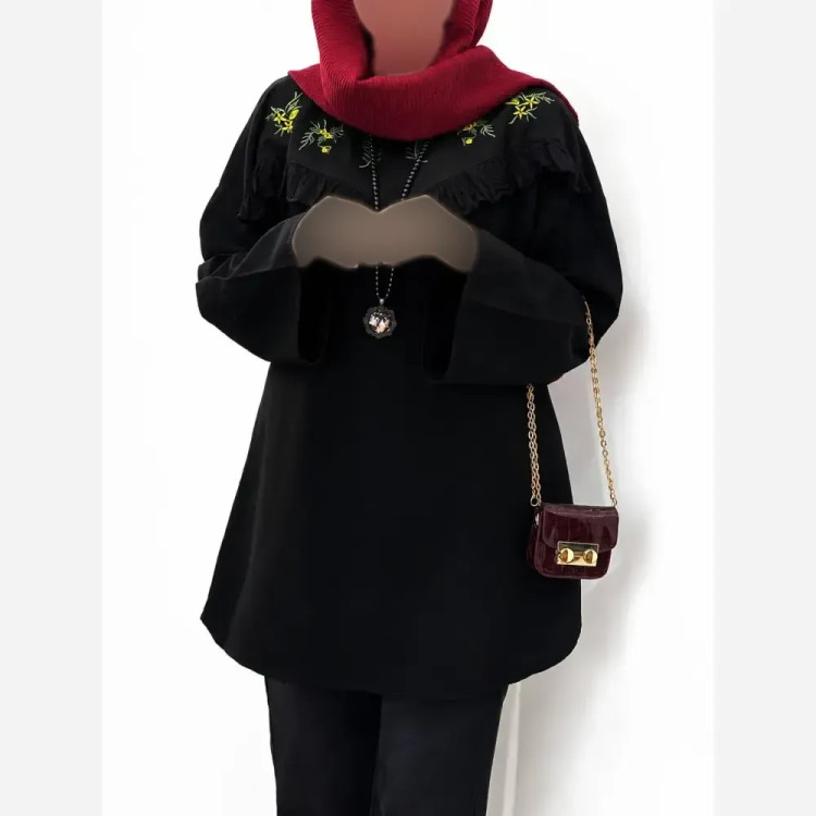 مانتو الیاف مارگریت گلدوزی شده لینن آنزیم شور فری سایز