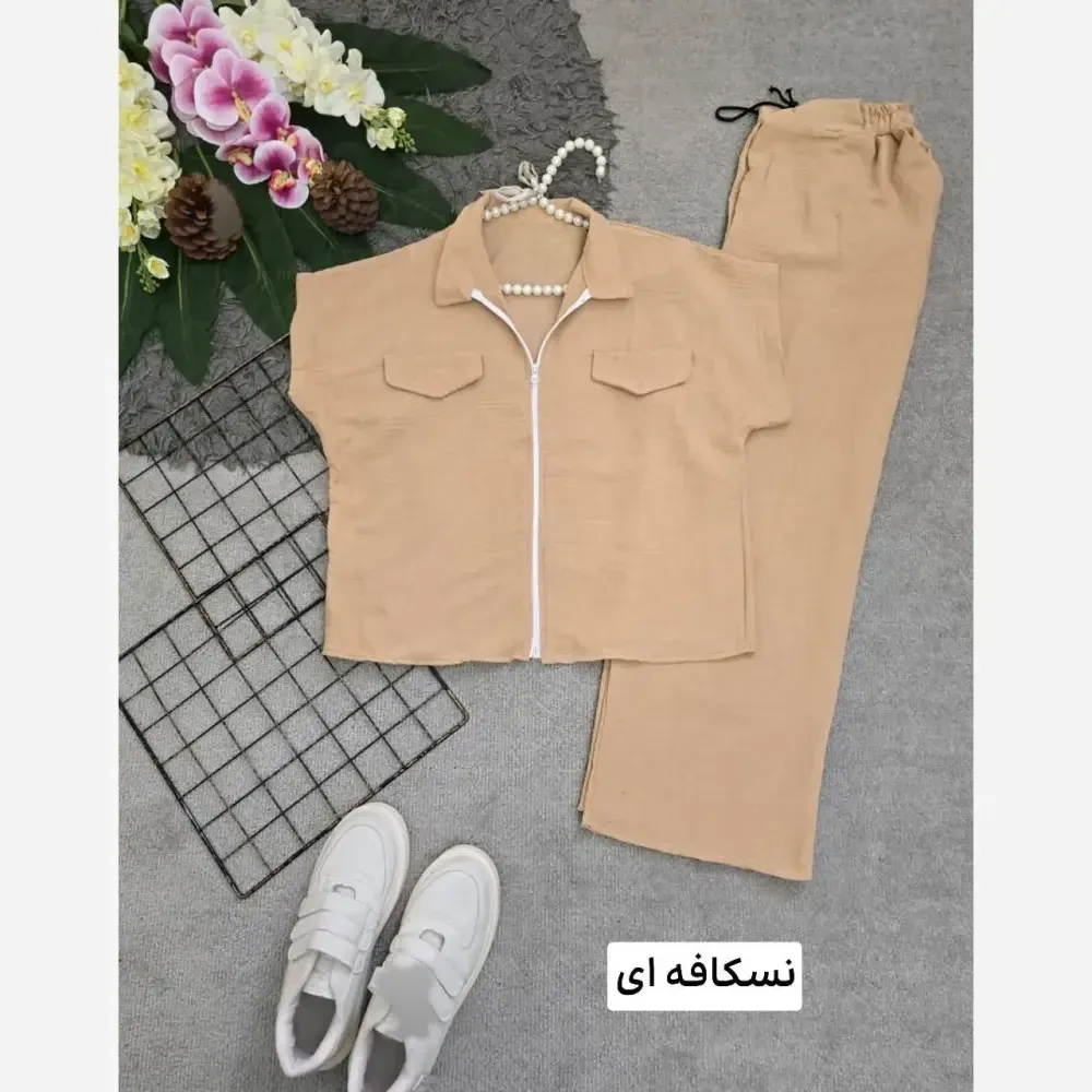ست لباس زنانه مدل بامبر و شلوار جنس لنین نچرال فری سایز